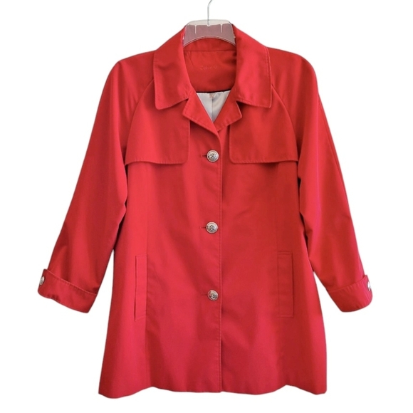 Calvin Klein Cherry Red A-Line Trench Coat Classic Poppy Preppy Rain-resistant - Picture 1 of 9